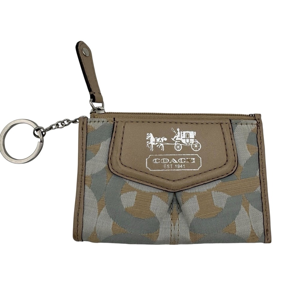 Coach Madison Beige Blue‎ Signature Coin Purse Mini Skinny Keychain Y2K